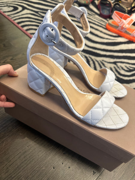 Gianvito Rossi White Leather Quilted Ankle Strap Block Sandal Versilia