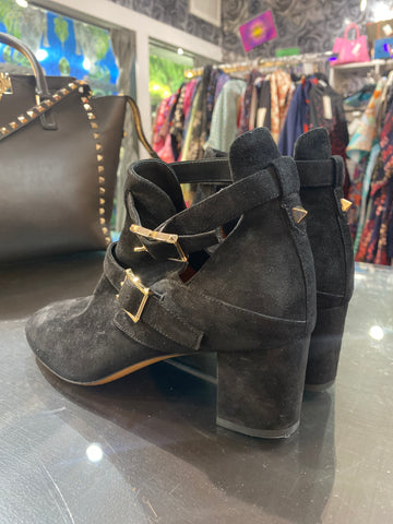 Valentino Black Suede Open Ankle Strap Rockstud Bootie