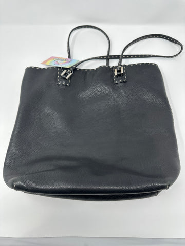 Vintage: Fendi Black Pebbeled Leather with White Stitching Tote Bag