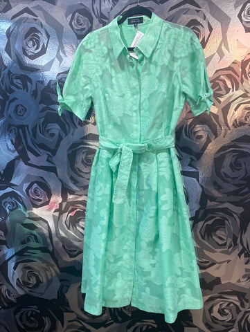 Rickie Freeman by Teri Jon Mint Green Short Sleeve Button Down Dress