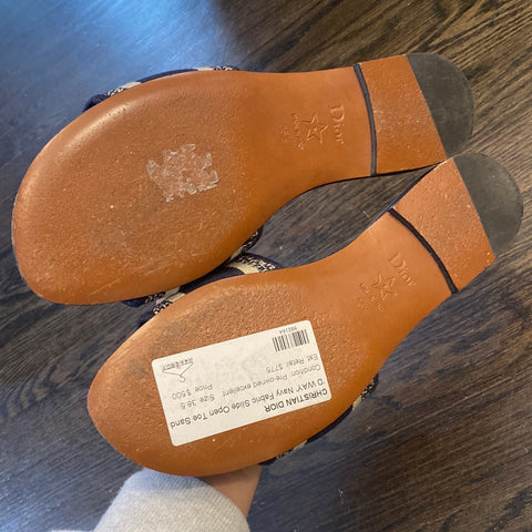 Christian Dior 'D WAY' Navy Fabric Slide Open Toe Sandal
