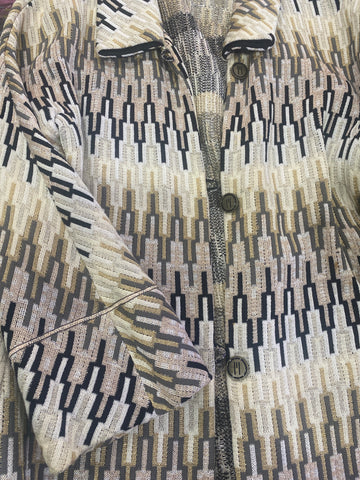 Vintage: M Missoni Beige, White and Black Button Chevron Knit Coat