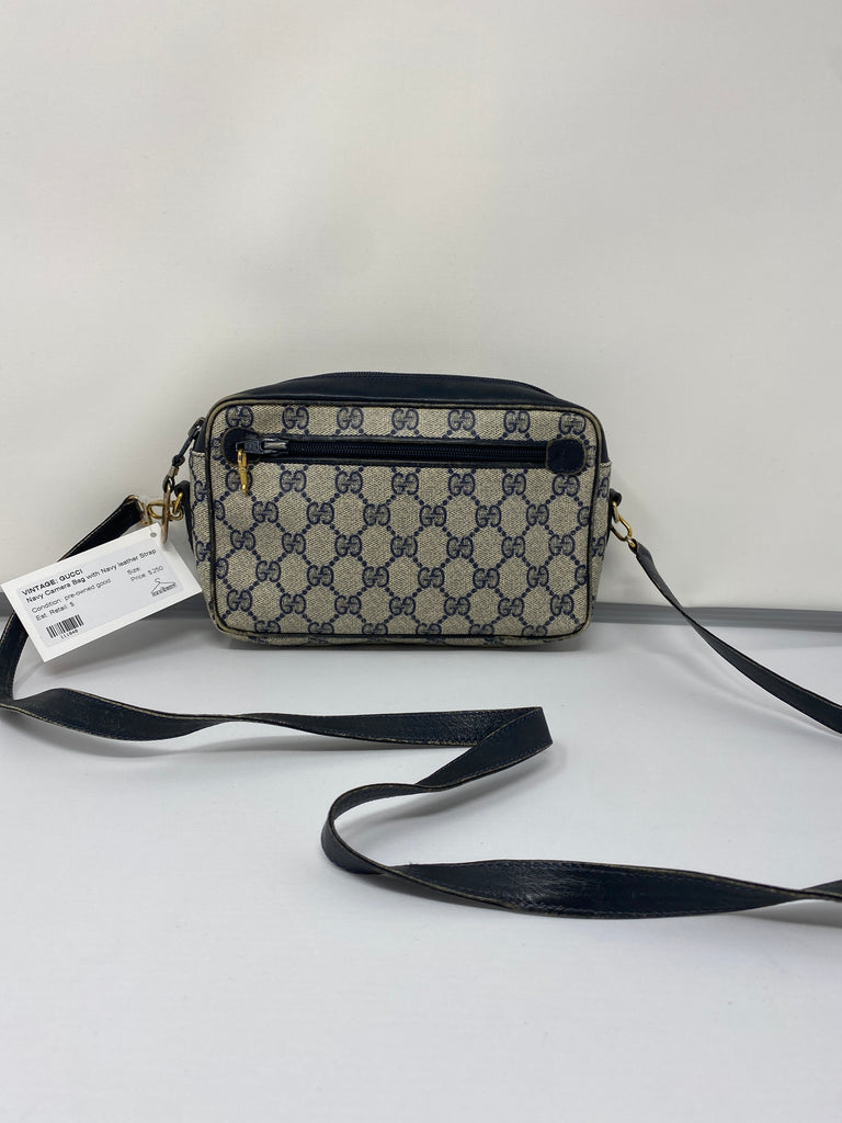 VINTAGE: Gucci Navy Camera Bag with Navy leather Strap