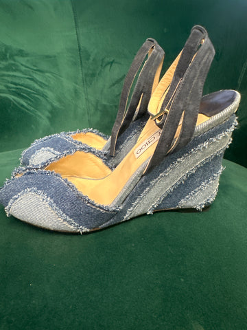 Jimmy Choo Two Toned Denim Peep Toe Wedge