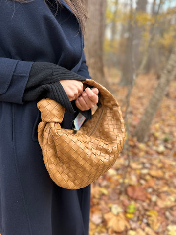 Bottega Veneta Jodie Teen KNot Top Handle Bag in Cognac