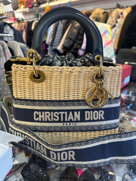 Christian Dior Oblique Lady Dior Medium Basket Handbag with Crossbody Strap