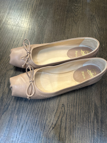 Christian Louboutin Tan leather Bow Accent Ballet Slippers