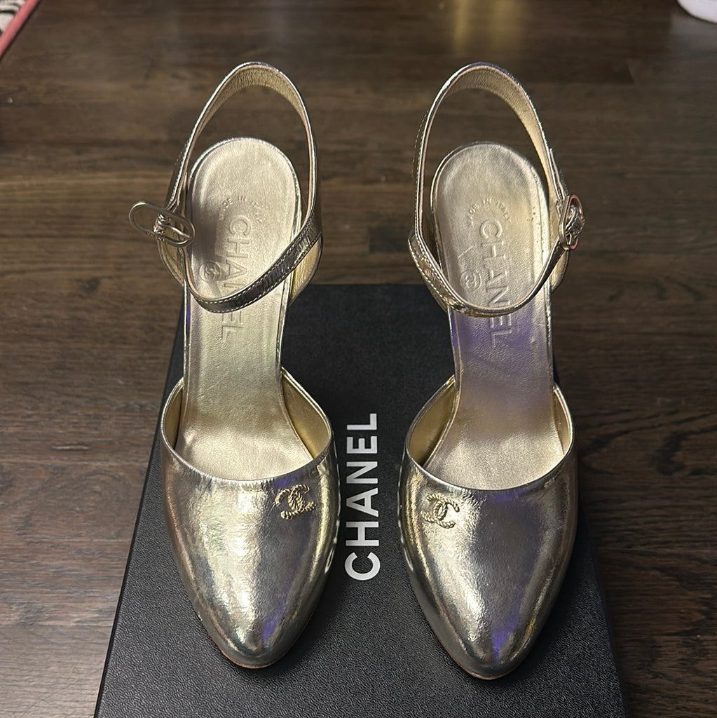 Chanel Gold Metallic Closed Toe Flamenco Shoe