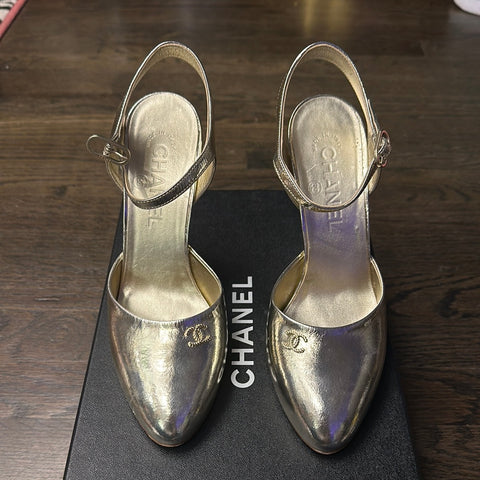 Chanel Gold Metallic Closed Toe Flamenco Shoe