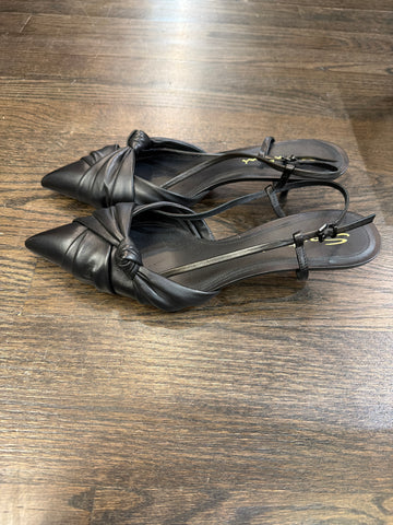 SANTONI Black Leather Slingback Pointed Toe Kitten Heel