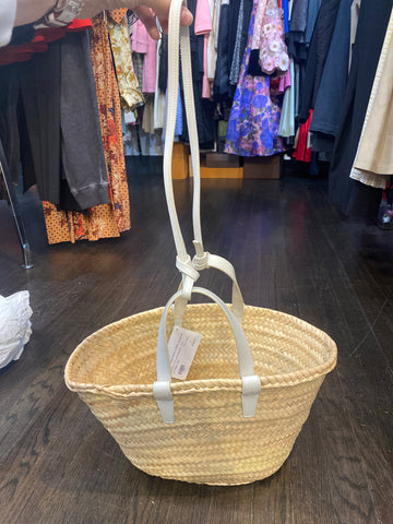 Celine Teen Triomphe Panier in Palm Leaves and White Calfskin