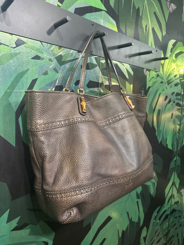 Gucci Brown Leather Shoulder Bag with Bamboo Details