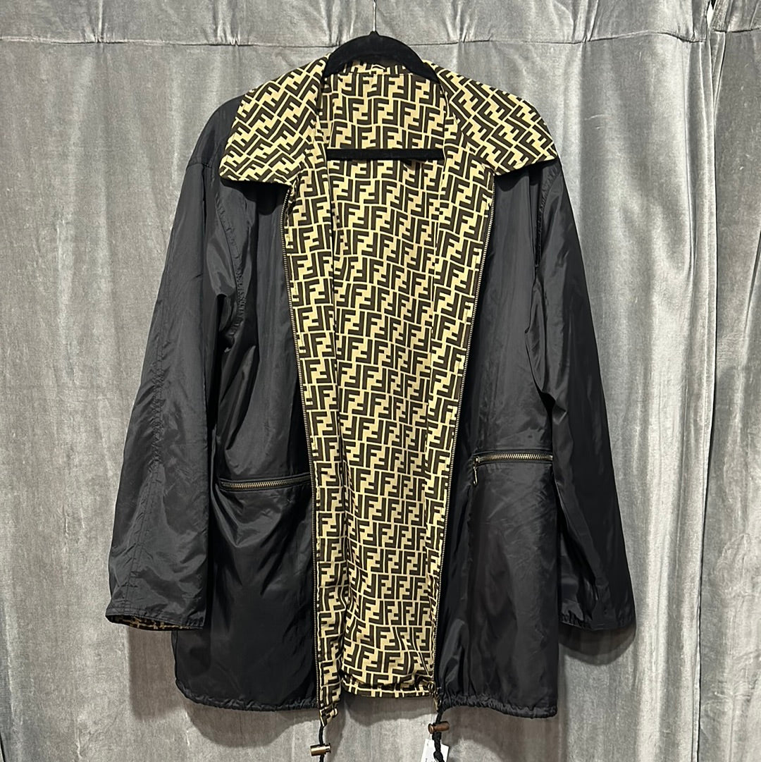 VINTAGE: Black/ Fendi Jeans Logo Reversible Rain Coat – The