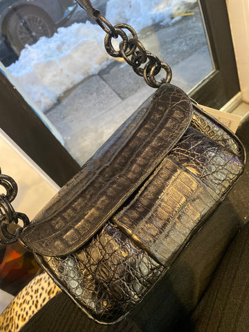 Nancy Gonzalez Black Croc Shoulder Bag