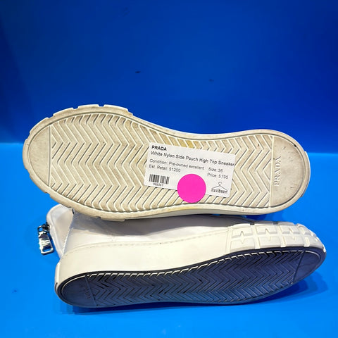 Prada White Nylon Side Pouch High Top Sneaker