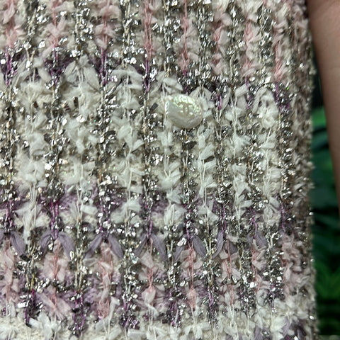 CHANEL White, Lavendar and Silver Tweed Short Sleeve Dress