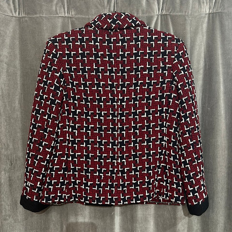 Vintage: CHANEL Red Black and White Blazer with Silver Inside Chain