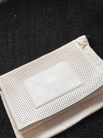 Proenza Schouler White Perforated Envelope Clutch with Silver Hardware