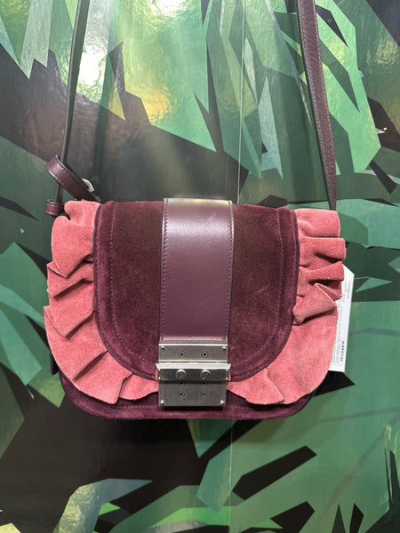 Vintage: Lanvin Marroon and Pink Sudede Ruffe Trim La La Flap Bag