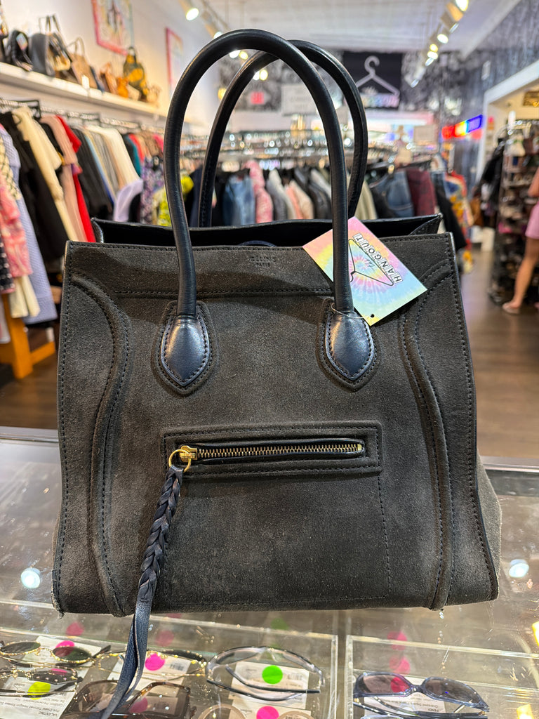 Celine Dark Charcoal Suede with Navy Leather Trim PHANTOM TOTE