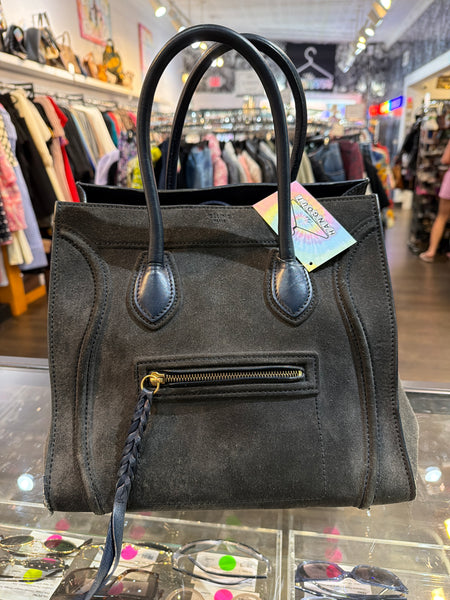 Celine Dark Charcoal Suede with Navy Leather Trim PHANTOM TOTE