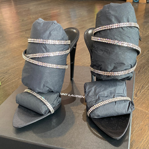 Saint Laurent Black Crystal Wrapped Sandal