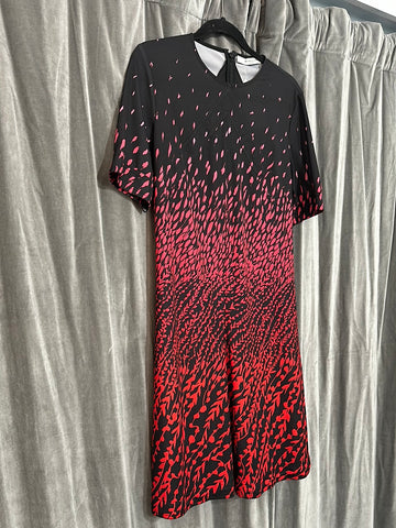 Givenchy Black Short Sleeve Shift Dress with Red to Coral Hombre Leaves