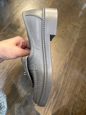 CHANEL Grey Quilted Foldover Loafers