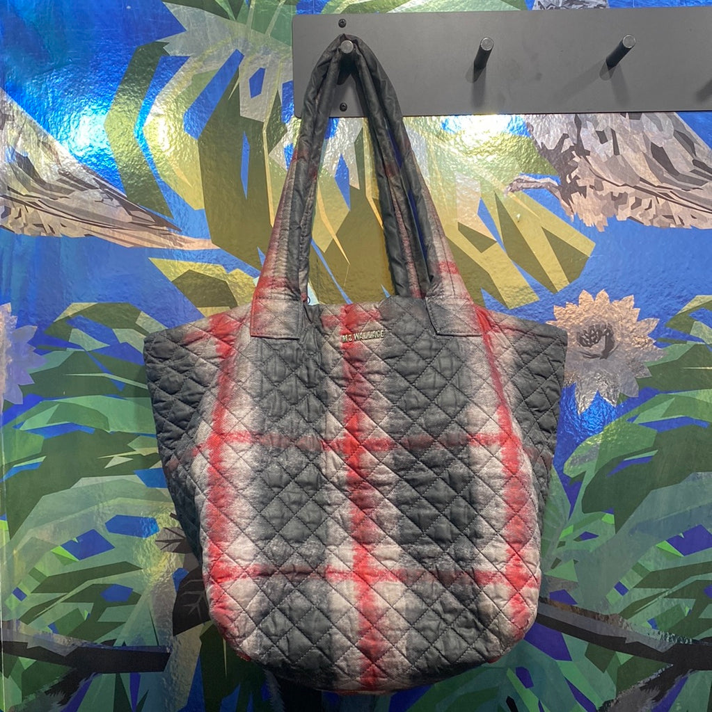 MZ Wallace Gray Red and Beige Sutton Tote