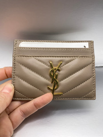 Saint Laurent Tan Chevron Leather Card Case Gold Hardware