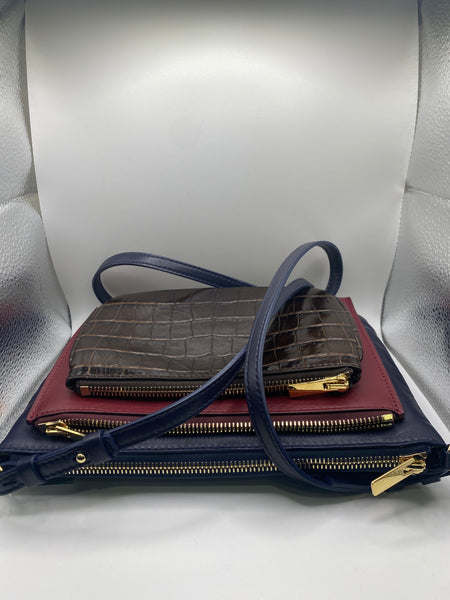 Proenza Schoulder Triple Zip Crossbody Bag Navy/Mocha and Garnet