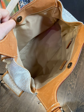 Vintage: Christian Dior White Fabric Frame Pocket Cognac Trim Shoulder Bag