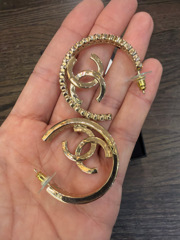CHANEL CC Medium HOOP Crystal Trim Earrings