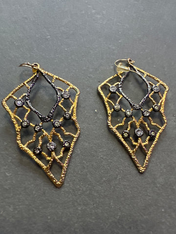 Alexis Bittar Gold and Dark Grey Hanging Woven Earrings