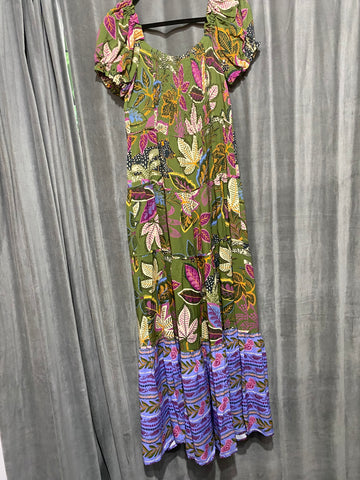FARM RIO Dark GReen 'Wild Jungle green Midi Creset Dress'