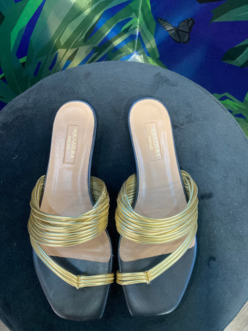 Aquazzura Gold Strappy Slinky Leather Thong Sandal