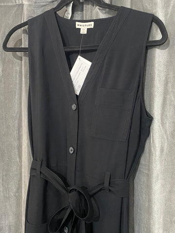 WHISTLES Black Sleeveless Front Button Belted Dress with Patch Pocket