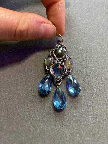 Alexis Bittar Multicolor Blues Gemstone Hanging Earring