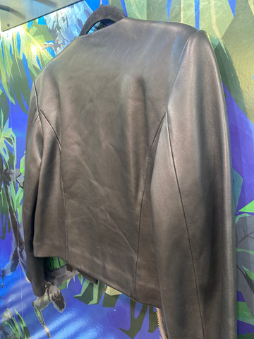 ANINE BING Black Lamb Leather V Neck CARA Cropped Jacket