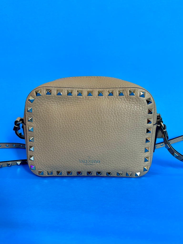 Valentino Mini Pebbled Leather Camera Shoulder Bag in Beige