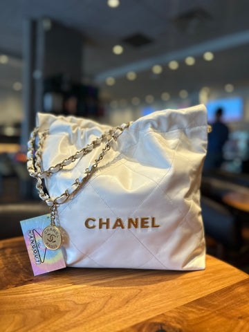 Chanel White Small 22 Bag with gold Hardware