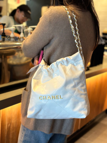 Chanel White Small 22 Bag with gold Hardware