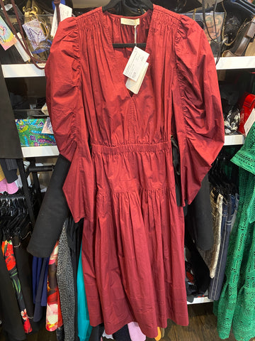 Ulla Johnson 'ALTHEA' Burhgundy Long Sleeve Dress with two Black Waist Tie