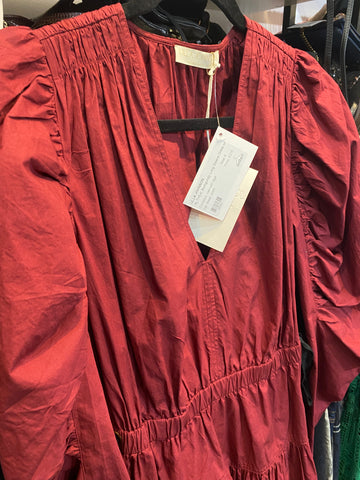 Ulla Johnson 'ALTHEA' Burhgundy Long Sleeve Dress with two Black Waist Tie