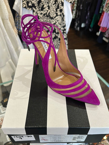 Aquazzura Exotic Orchid Mesh/Suede Pointed Toe Ankle Strap Heel