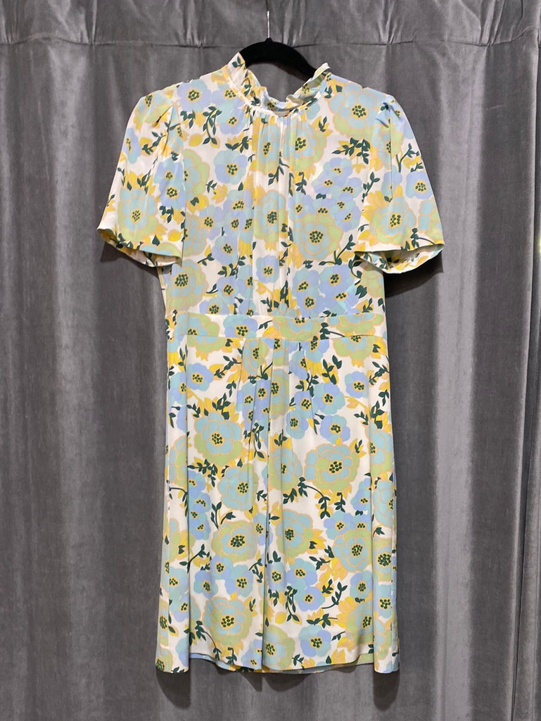 Sandro Floral High Neck short Sleeve Silk Dress