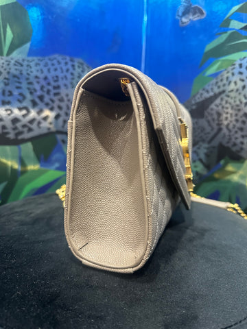 Saint Laurent Small Caviar Tri Quilt Envelope Bag in Tan