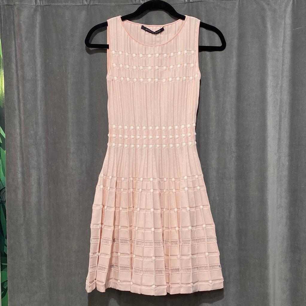 Antonino Valenti Pale Pink and white Smocked Stretch Knit Sleeveless Dress