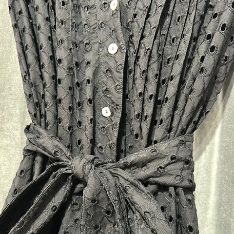 Louisa Black Cotton Cutout Button Down Dress with Gold Accent