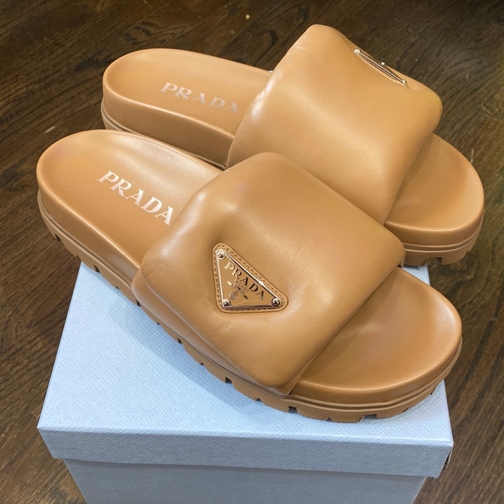 Prada Leather Caramel Puff Slide